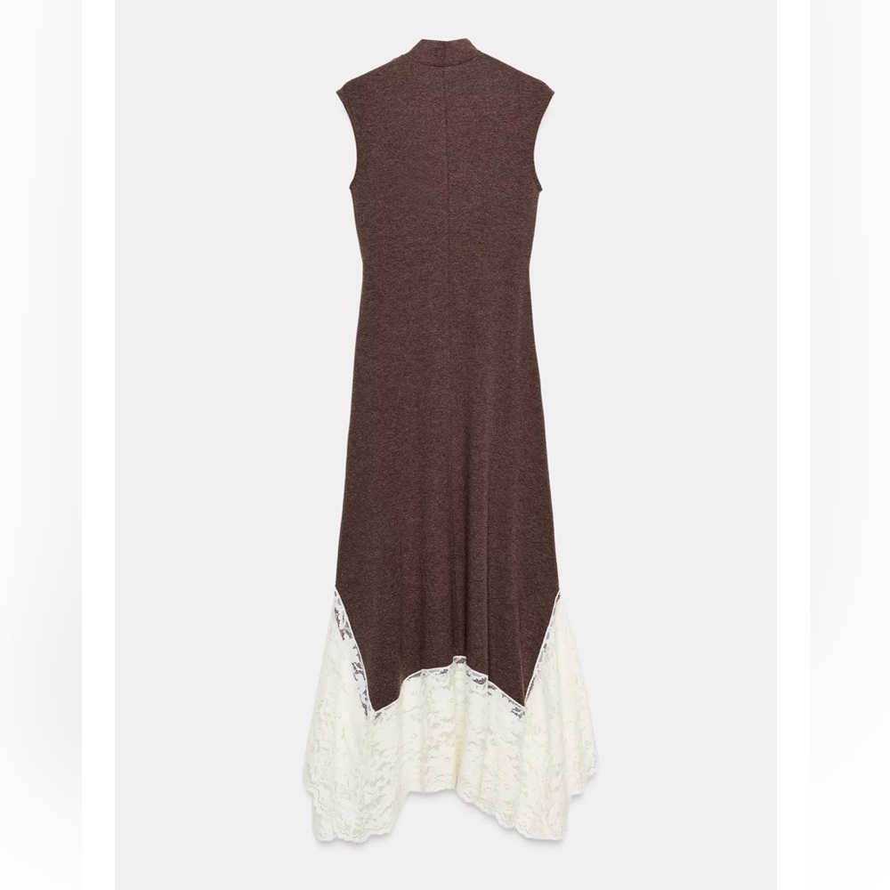 Zara LONG COMBINATION LACE DRESS - Picture 6 of 7